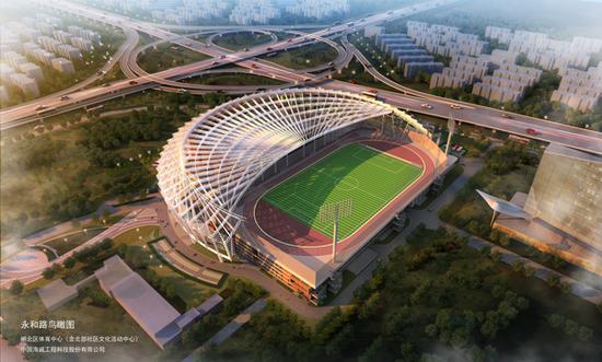 上海建屋頂標準體育場 跑道足球場位于13米高空